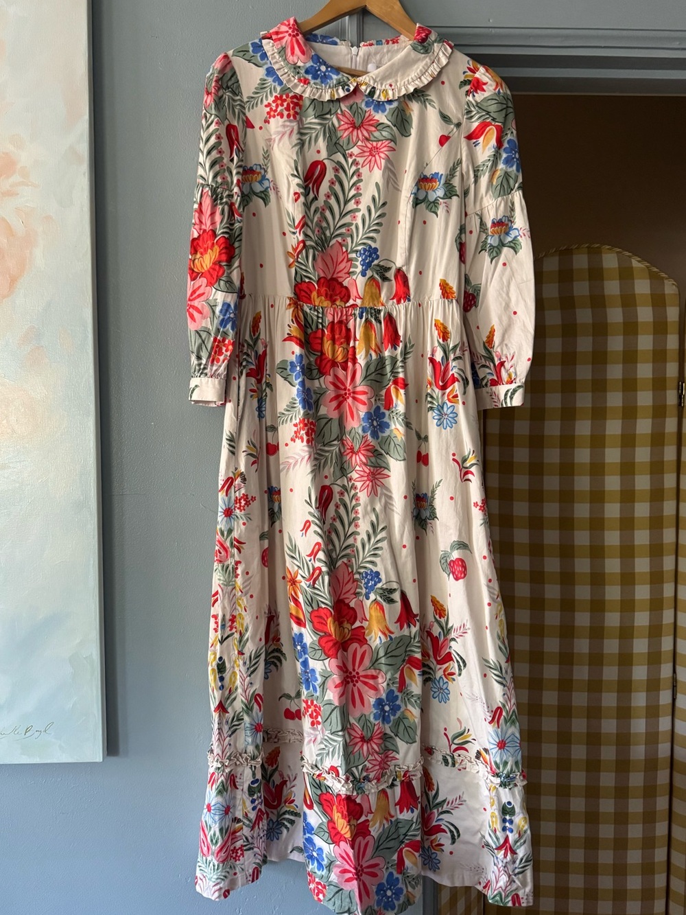 Yolke London Design dress Cream Floral Ruffle Collar Long Sleeve Maxi Dress - Picture 1 of 4